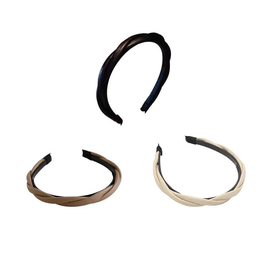 Women Girls Boho Chic Braided Synthetic Leather Hair Headband Head Band Hoop - Beige