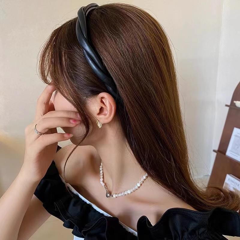 Women Girls Boho Chic Braided Synthetic Leather Hair Headband Head Band Hoop - Beige