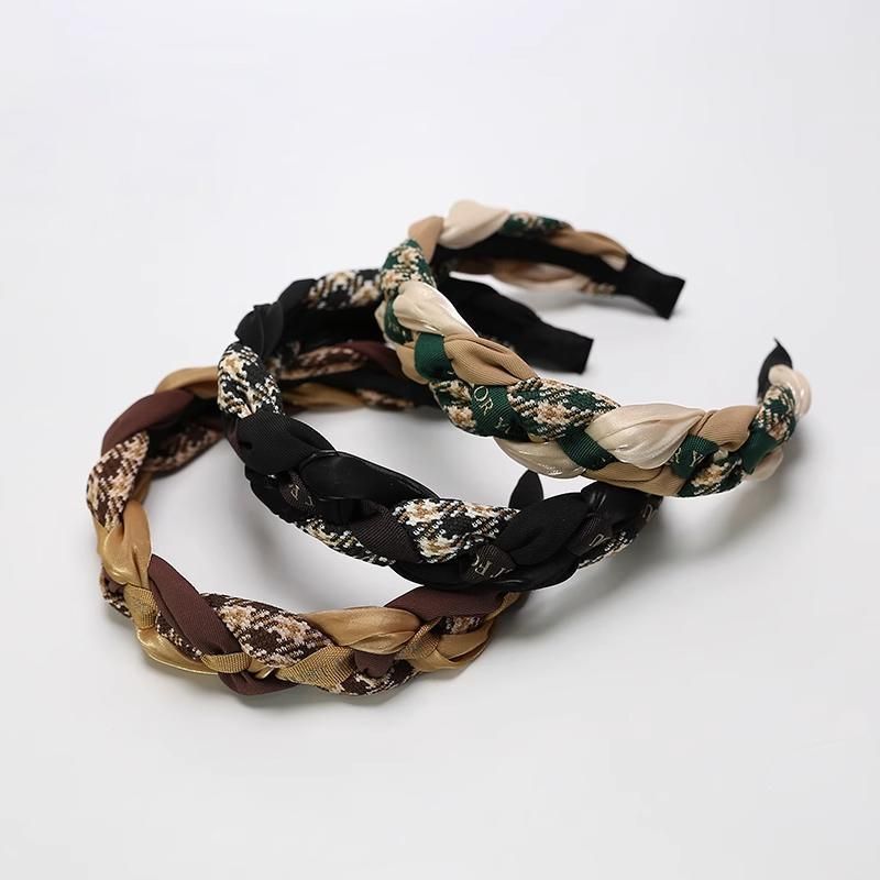 Women Retro Hair Hoop Fried Dough Twist Headband French College Style Hair Clip - Coffee
