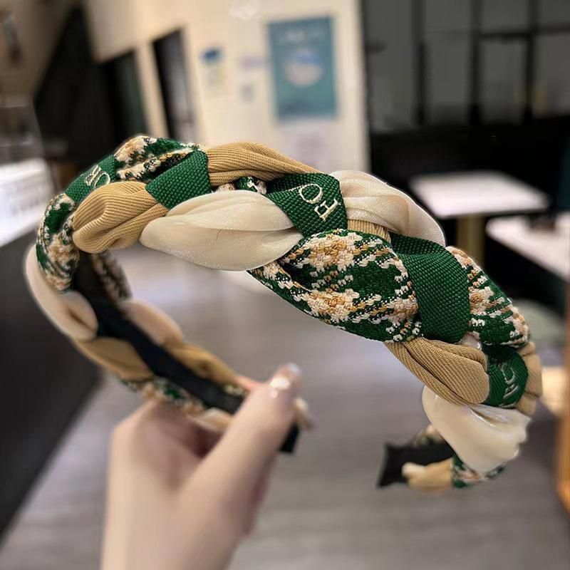 Women Retro Hair Hoop Fried Dough Twist Headband French College Style Hair Clip - Coffee