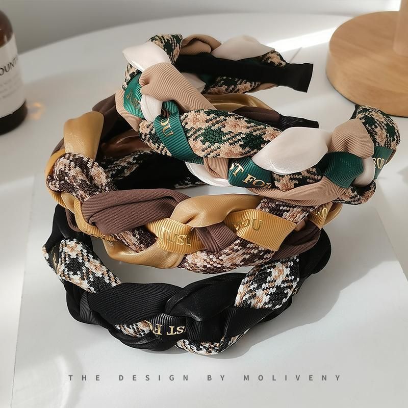 Women Retro Hair Hoop Fried Dough Twist Headband French College Style Hair Clip - Coffee