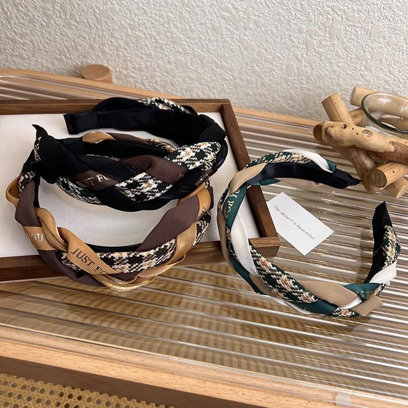 Women Retro Hair Hoop Fried Dough Twist Headband French College Style Hair Clip - Coffee