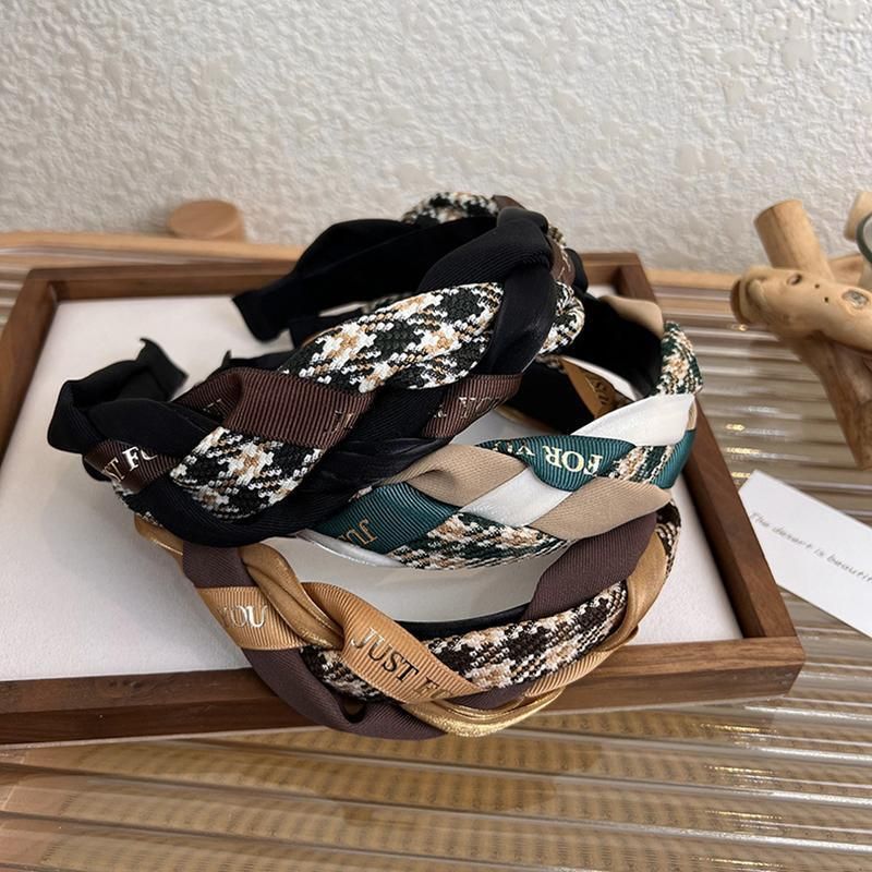 Women Retro Hair Hoop Fried Dough Twist Headband French College Style Hair Clip - Coffee