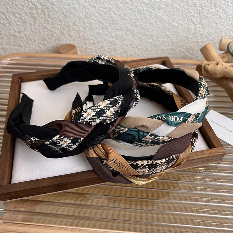 Women Retro Hair Hoop Fried Dough Twist Headband French College Style Hair Clip - Coffee