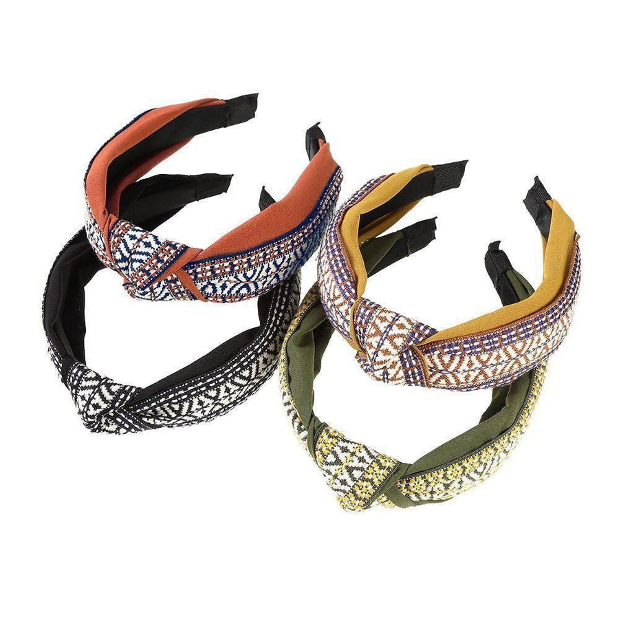 Women Lady Retro Boho Embroidery Cotton Wide Hair Headband Head Wrap Band hoop - Green