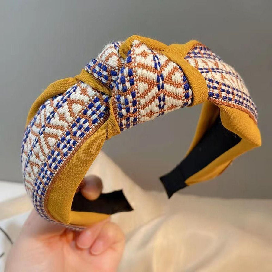 Women Lady Retro Boho Embroidery Cotton Wide Hair Headband Head Wrap Band hoop - Green