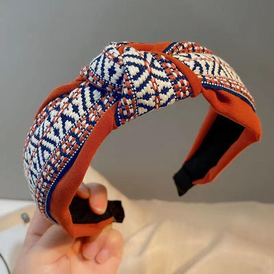 Women Lady Retro Boho Embroidery Cotton Wide Hair Headband Head Wrap Band hoop - Green