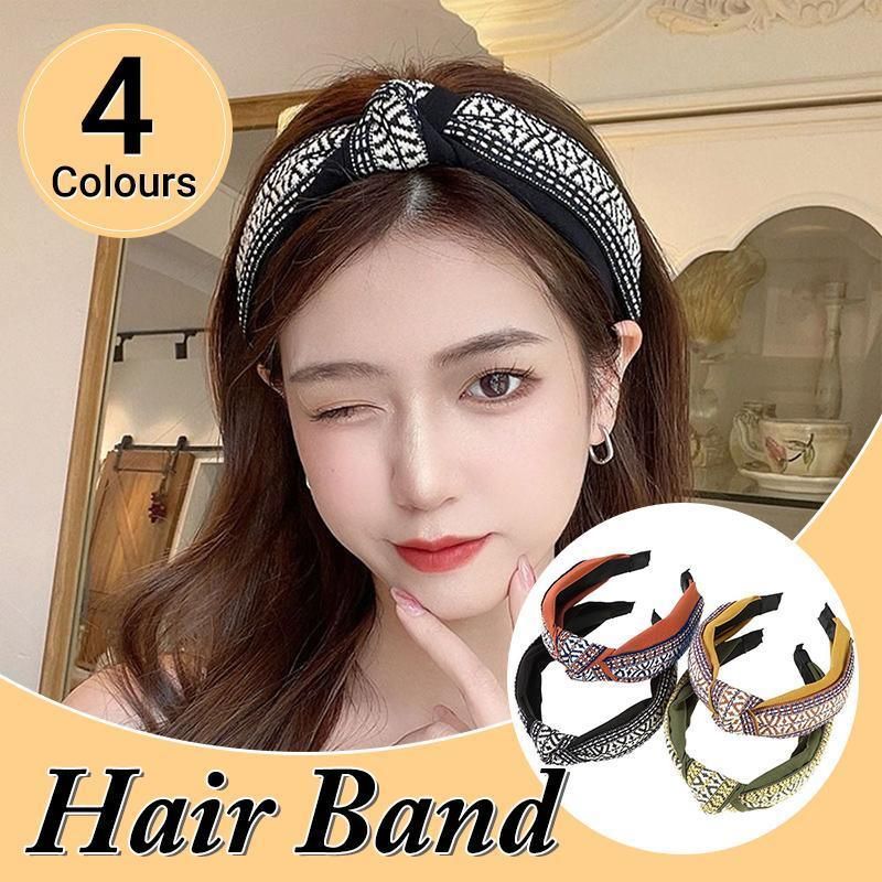 Women Lady Retro Boho Embroidery Cotton Wide Hair Headband Head Wrap Band hoop - Yellow