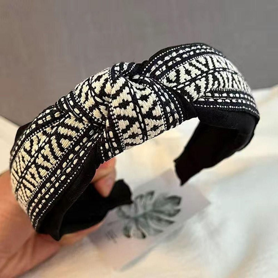 Women Lady Retro Boho Embroidery Cotton Wide Hair Headband Head Wrap Band hoop - Yellow