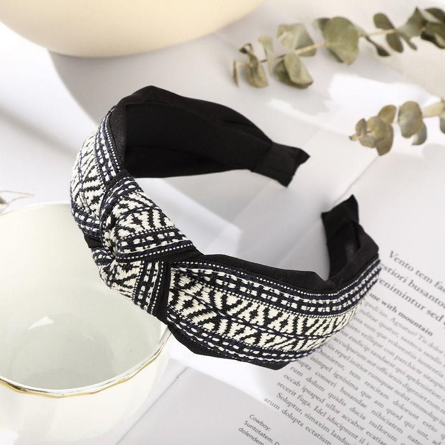 Women Lady Retro Boho Embroidery Cotton Wide Hair Headband Head Wrap Band hoop - Yellow