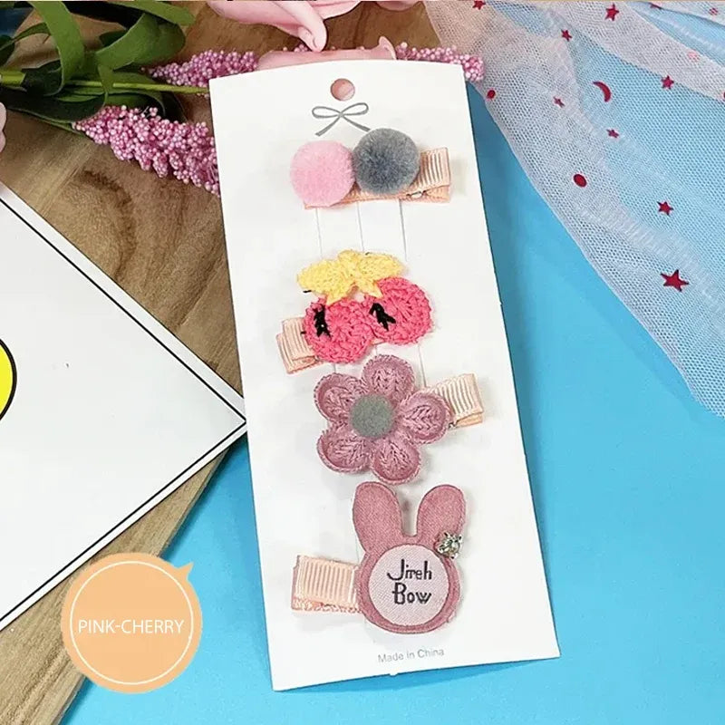 3/4PCS Christmas Hair Clips Set Bow Flower Hairpin Hairgrip Cute Girls Barrettes - Pink Crown Set