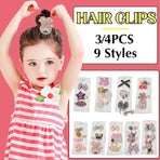 3/4PCS Christmas Hair Clips Set Bow Flower Hairpin Hairgrip Cute Girls Barrettes - Sequin Stars Set
