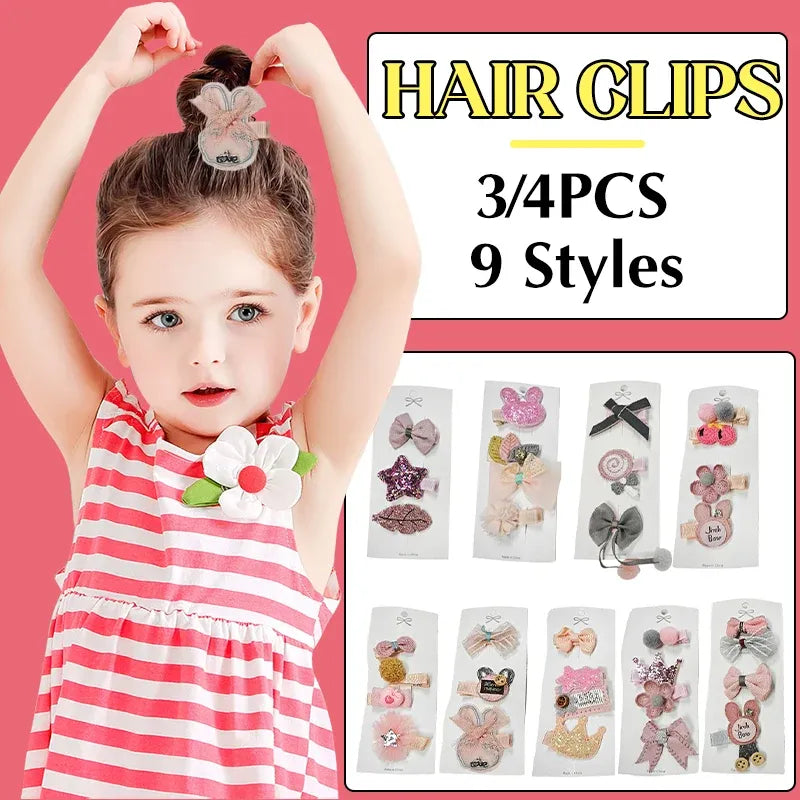 3/4PCS Christmas Hair Clips Set Bow Flower Hairpin Hairgrip Cute Girls Barrettes - Sequin Stars Set