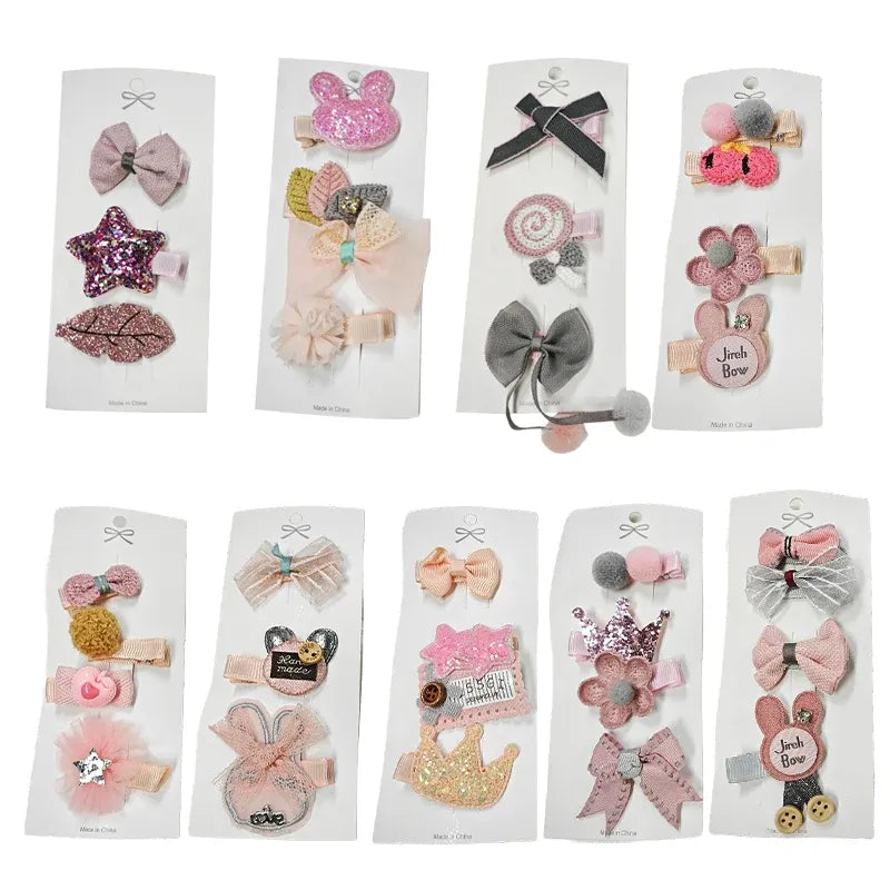 3/4PCS Christmas Hair Clips Set Bow Flower Hairpin Hairgrip Cute Girls Barrettes - Sequin Stars Set