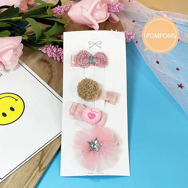 3/4PCS Christmas Hair Clips Set Bow Flower Hairpin Hairgrip Cute Girls Barrettes - Sequin Stars Set