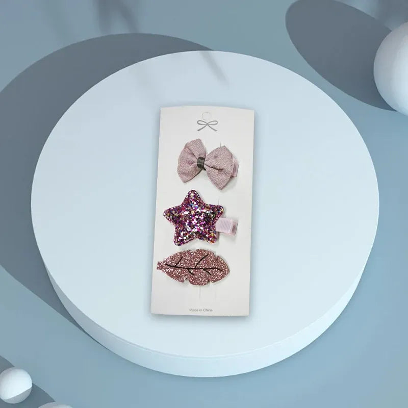 3/4PCS Christmas Hair Clips Set Bow Flower Hairpin Hairgrip Cute Girls Barrettes - Sequin Stars Set