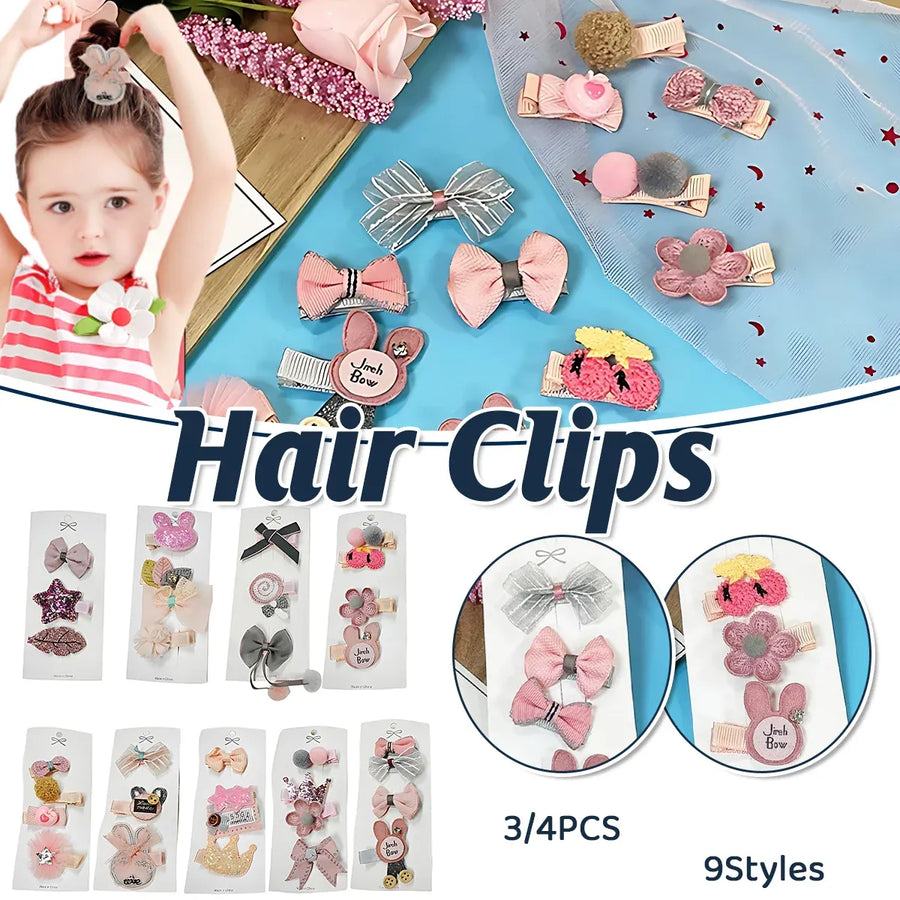 3/4PCS Christmas Hair Clips Set Bow Flower Hairpin Hairgrip Cute Girls Barrettes - Sequin Stars Set