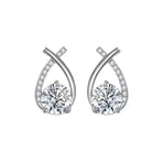 Gold Zircon Crossed Stud Earrings Elegant Simple  Earrings  For Women Fashion - Silver