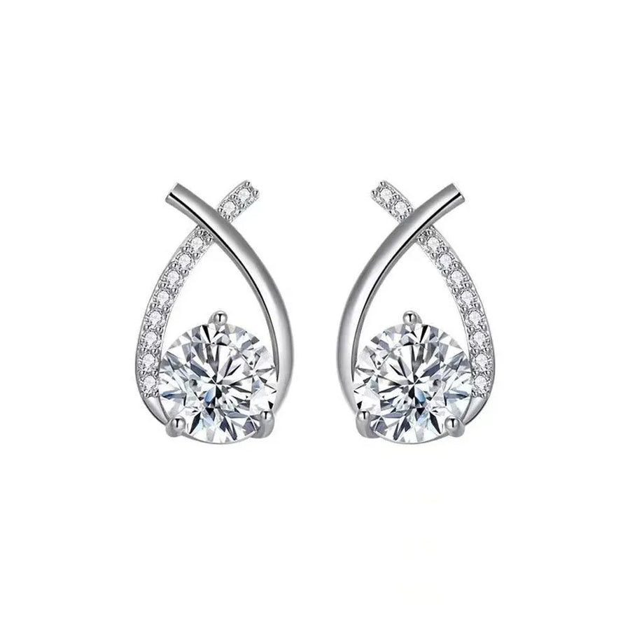 Gold Zircon Crossed Stud Earrings Elegant Simple  Earrings  For Women Fashion - Silver