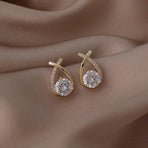 Gold Zircon Crossed Stud Earrings Elegant Simple  Earrings  For Women Fashion - Silver