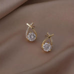 Gold Zircon Crossed Stud Earrings Elegant Simple  Earrings  For Women Fashion - Silver
