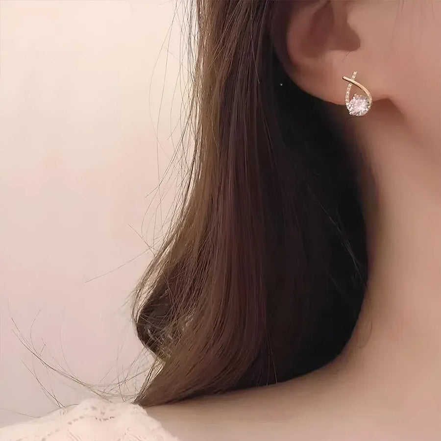 Gold Zircon Crossed Stud Earrings Elegant Simple  Earrings  For Women Fashion - Silver