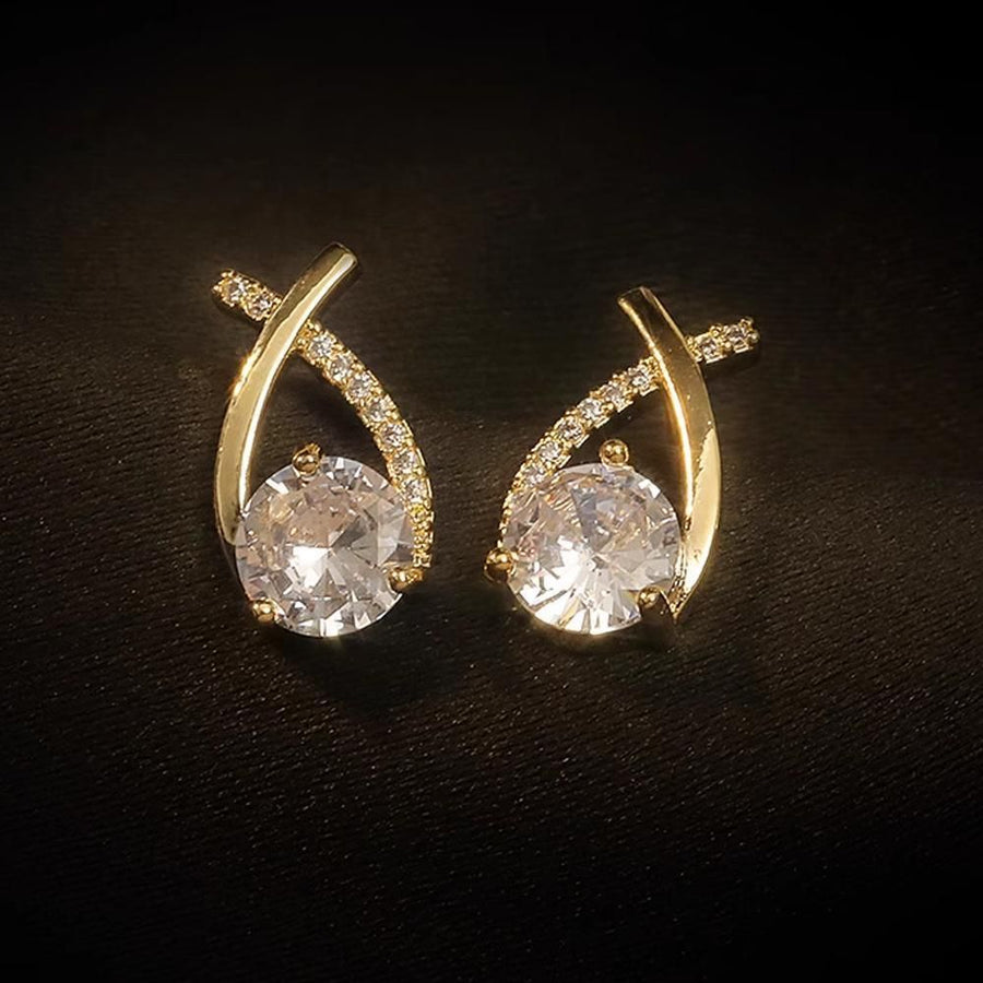 Gold Zircon Crossed Stud Earrings Elegant Simple  Earrings  For Women Fashion - Silver