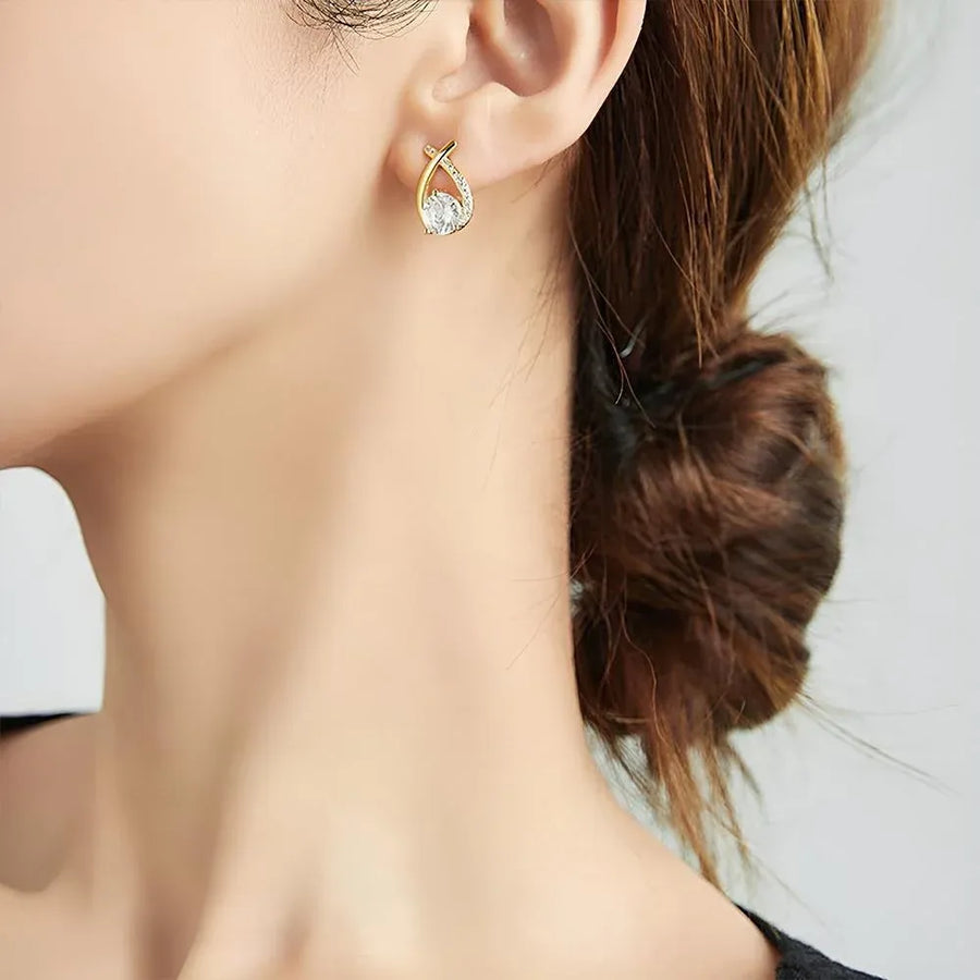 Gold Zircon Crossed Stud Earrings Elegant Simple  Earrings  For Women Fashion - Silver