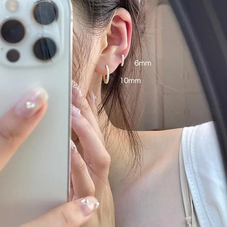 7sizes Hoop Earring Silver Zirconia Ear Huggie Hoop Cartilage Piercing Jewellery - Champagne-8mm