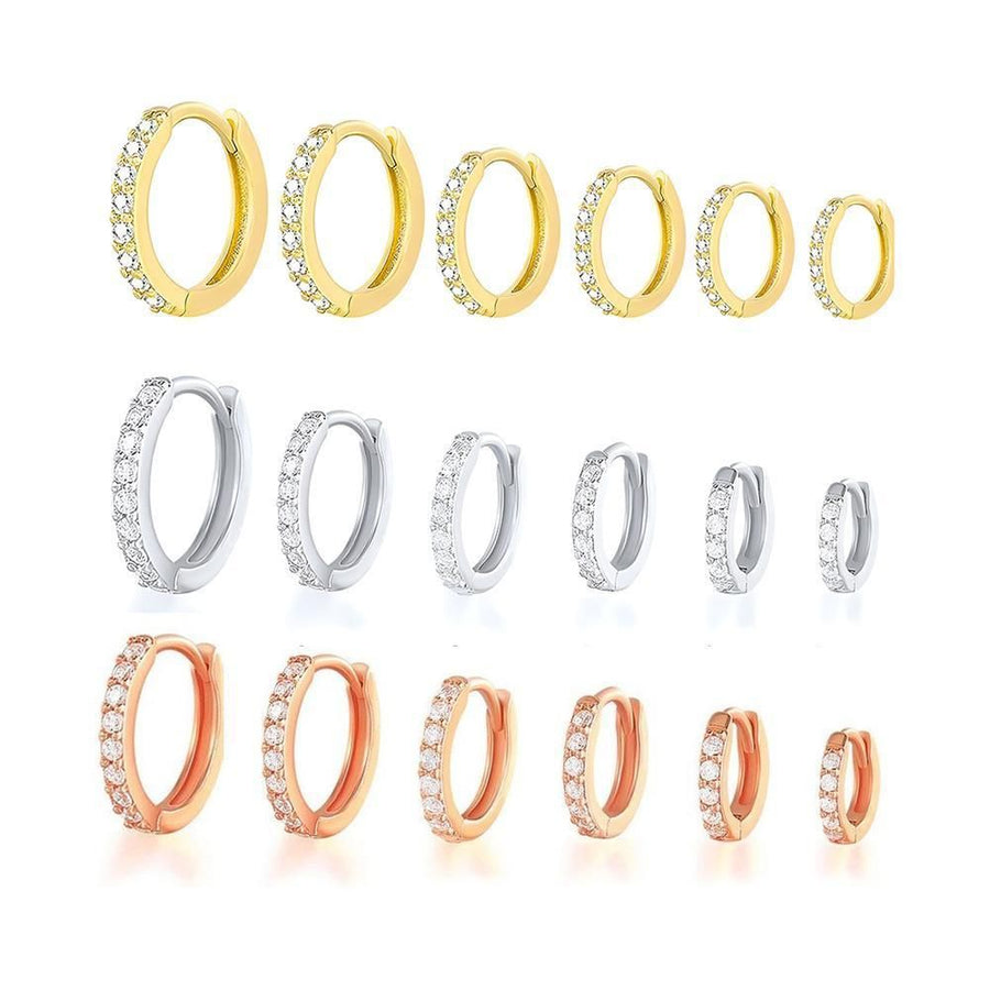 7sizes Hoop Earring Silver Zirconia Ear Huggie Hoop Cartilage Piercing Jewellery - Champagne-6mm