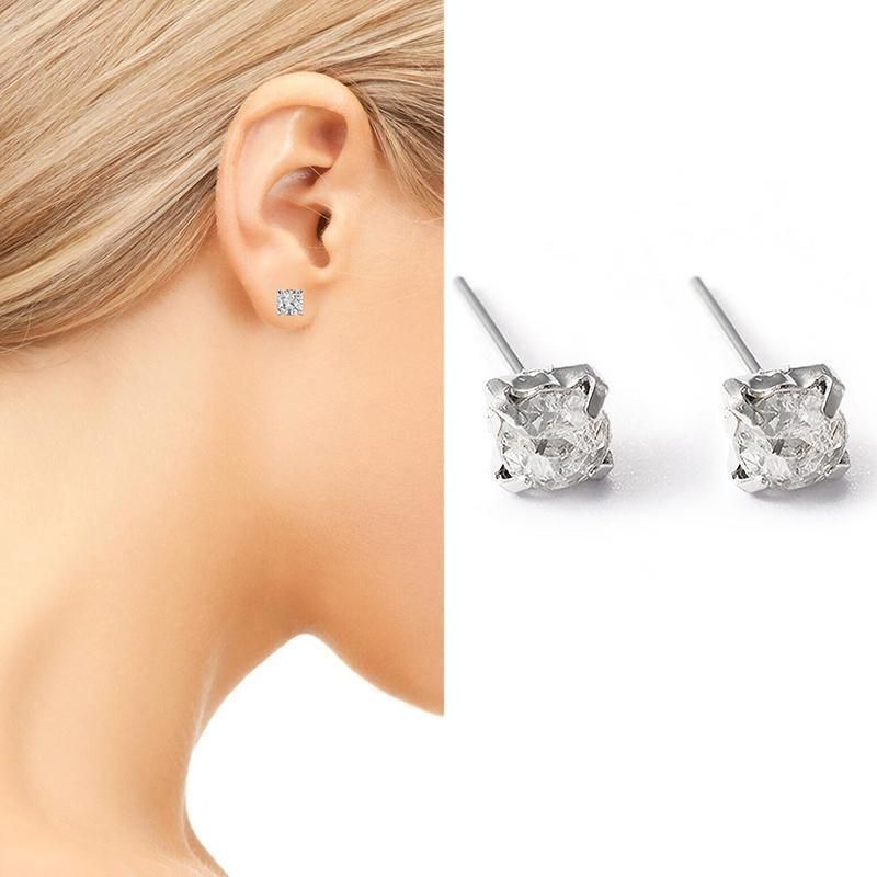 4/5mm Cushion Lab-Created Diamond Stud Earrings Women's 14K White Gold Finish - 5MM