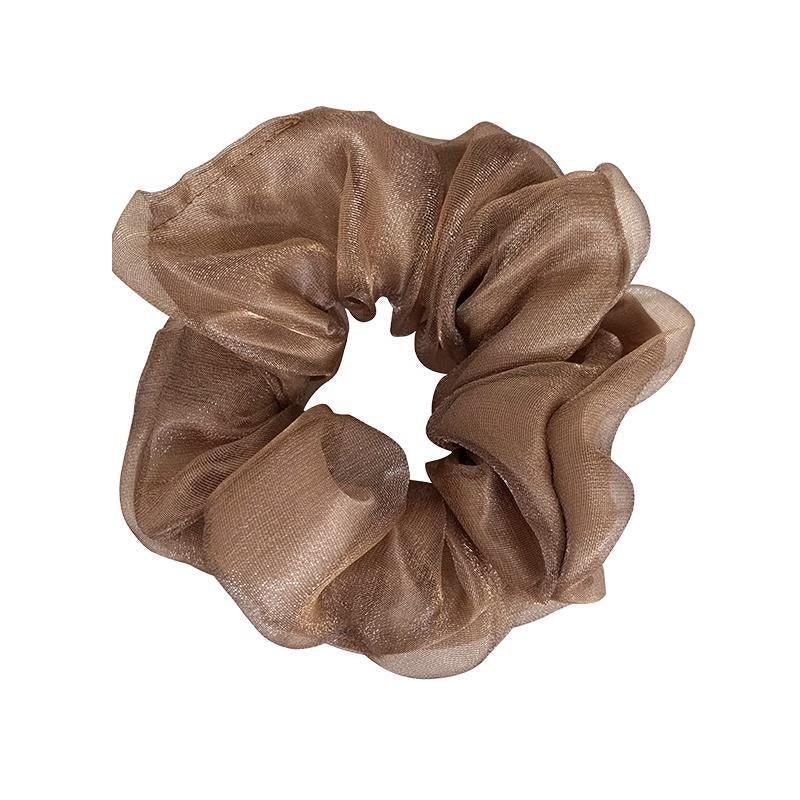 Double-Deck Solid Colour Organza Mesh Hair Scrunchies Ponytail Hairband Female - Curry