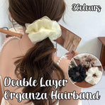 Double-Deck Solid Colour Organza Mesh Hair Scrunchies Ponytail Hairband Female - Curry