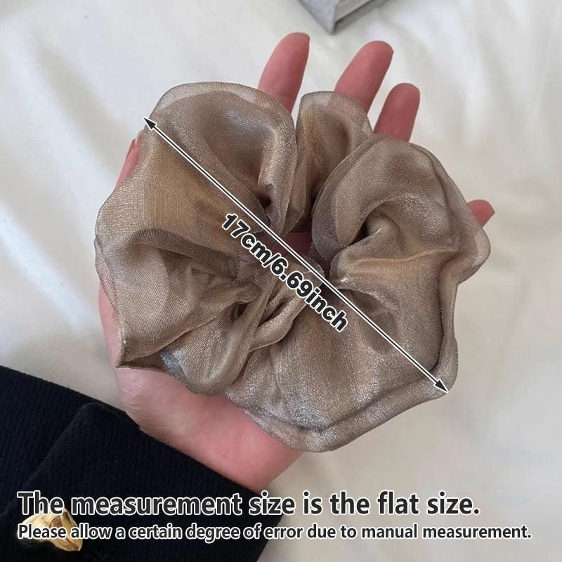 Double-Deck Solid Colour Organza Mesh Hair Scrunchies Ponytail Hairband Female - Curry