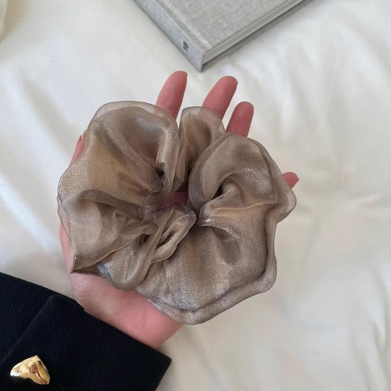 Double-Deck Solid Colour Organza Mesh Hair Scrunchies Ponytail Hairband Female - Curry