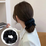 Double-Deck Solid Colour Organza Mesh Hair Scrunchies Ponytail Hairband Female - Black