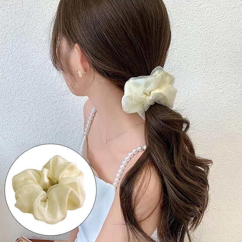 Double-Deck Solid Colour Organza Mesh Hair Scrunchies Ponytail Hairband Female - Black