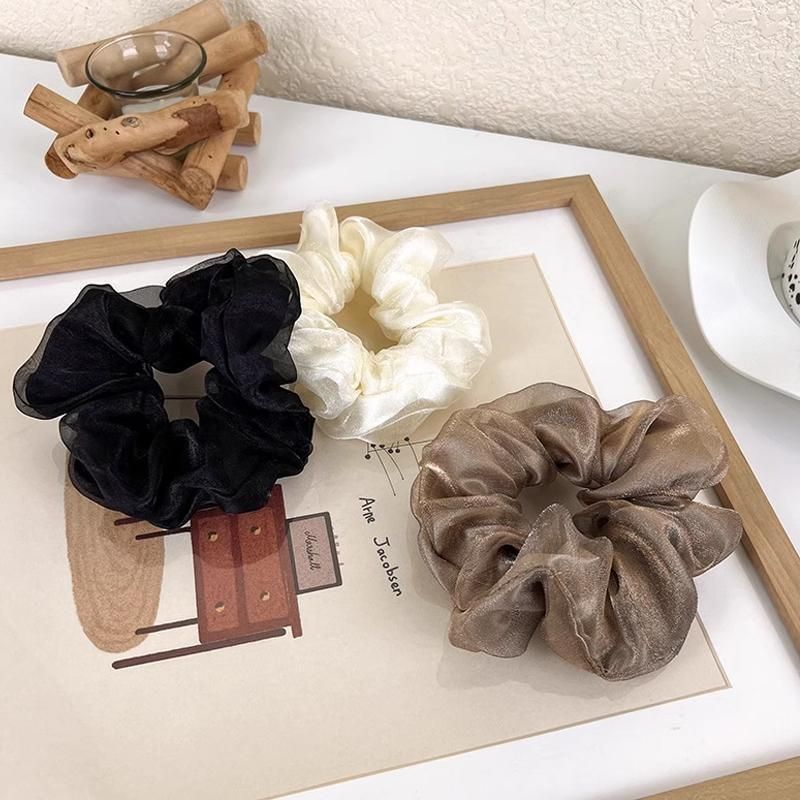 Double-Deck Solid Colour Organza Mesh Hair Scrunchies Ponytail Hairband Female - Black