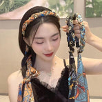 Chains patterned satin headband with Long Scarf Headband Scarf Hair Accessories - Orange