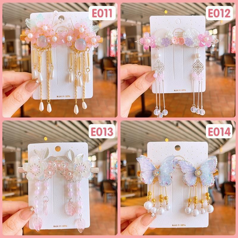 2Pcs Hanfu Flower Hair Clip with Pearl Tassel Butterfly Hairpin for Women and Girls Party - 17