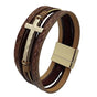 Men Cross Bracelet Multi-Layer Leather Wristband Stainless Steel Stylish Gift - Coffee