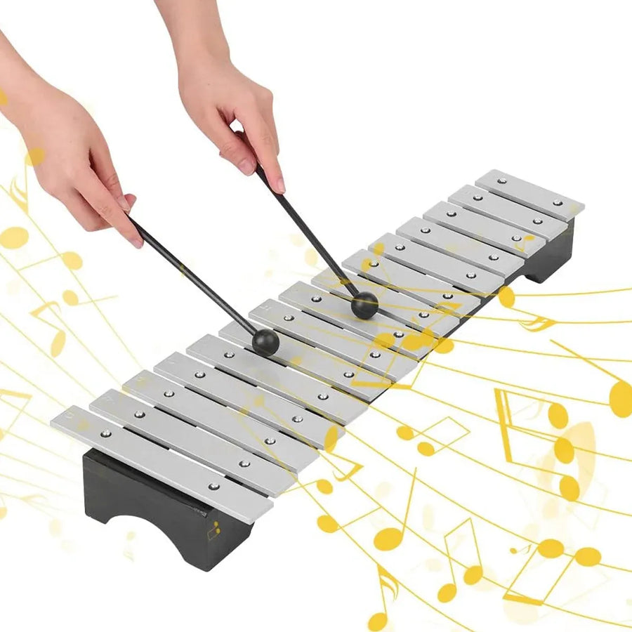 4-Piece 15-Note Glockenspiel Set with Mallets and Carry Bag