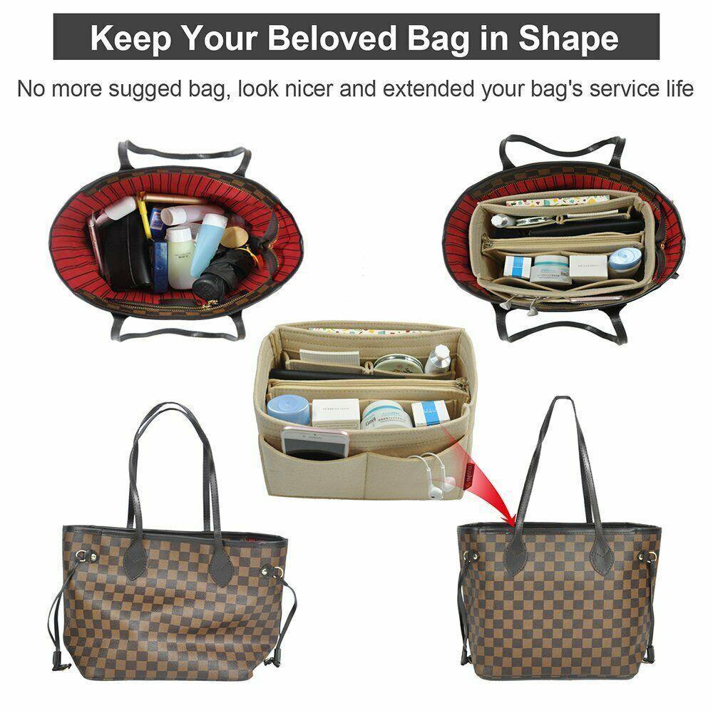 Travel Organiser Handbag Felt Bag Tote Insert Liner Purse Pouch Women 25*16*9Cm - Yellow