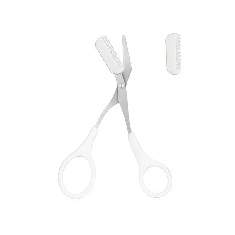 Eyebrow Trimmer Grooming Scissors Eyelash Thinning Shears Comb Brow Shaping Tool - White
