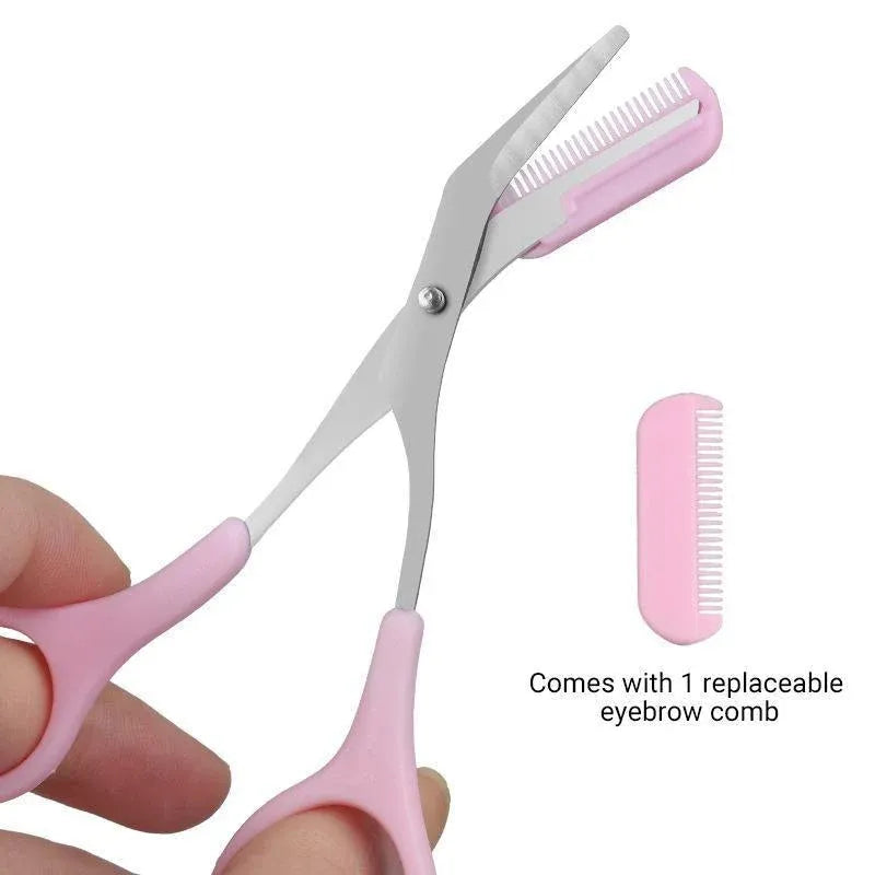 Eyebrow Trimmer Grooming Scissors Eyelash Thinning Shears Comb Brow Shaping Tool - White