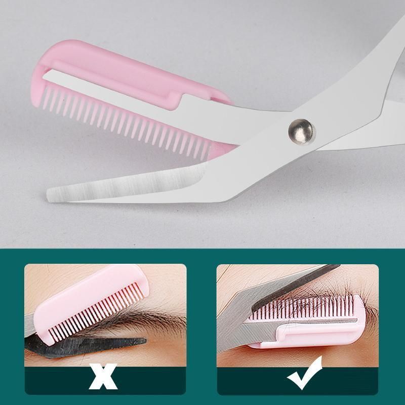 Eyebrow Trimmer Grooming Scissors Eyelash Thinning Shears Comb Brow Shaping Tool - White