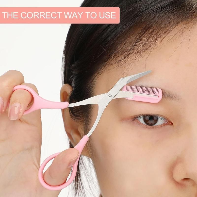 Eyebrow Trimmer Grooming Scissors Eyelash Thinning Shears Comb Brow Shaping Tool - White
