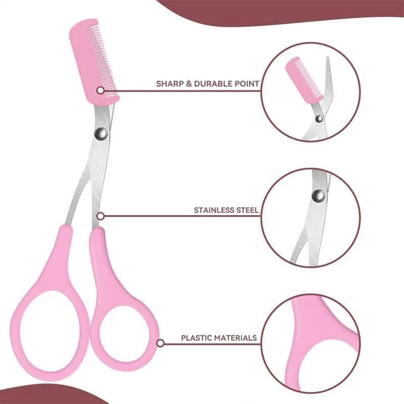 Eyebrow Trimmer Grooming Scissors Eyelash Thinning Shears Comb Brow Shaping Tool - White