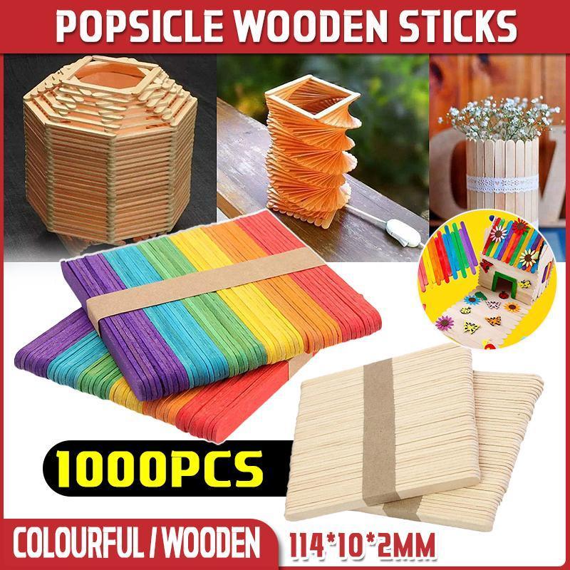1000PCS Natural Wooden Craft Sticks Paddle Pop Sticks Ice Cream coffee stir - Wooden