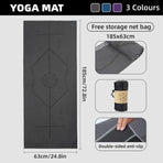 Portable Yoga Blanket with Body Position Line Non Slip Soft for Home Gym Studio - Blue